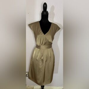 J Crew Tan V-Neck Satin Dress with a Ribbon